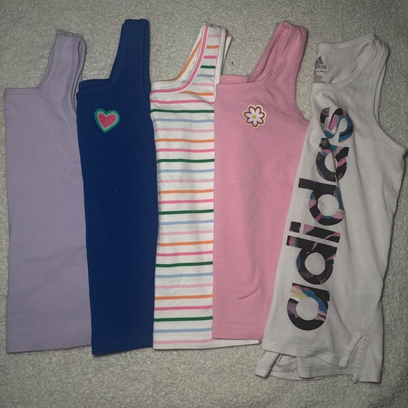 adidas Other - Girls Tank Top Bundle Lot 5pc Old Navy Adidas Size 6-6X Multicolor Striped Heart